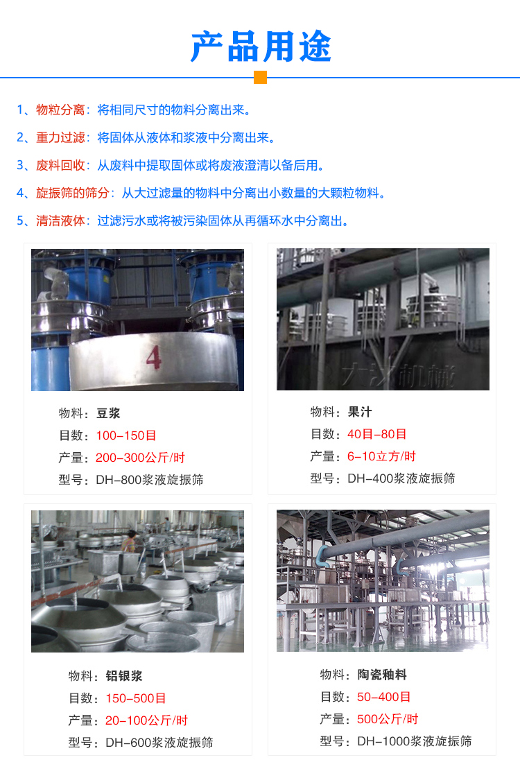 陶瓷浆液旋振筛用途