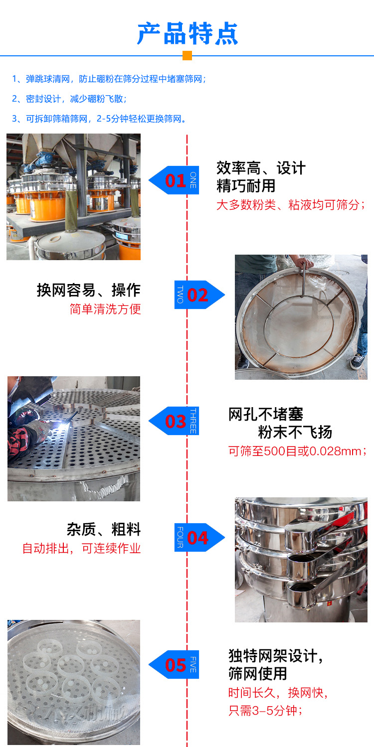 硼粉旋振筛特点