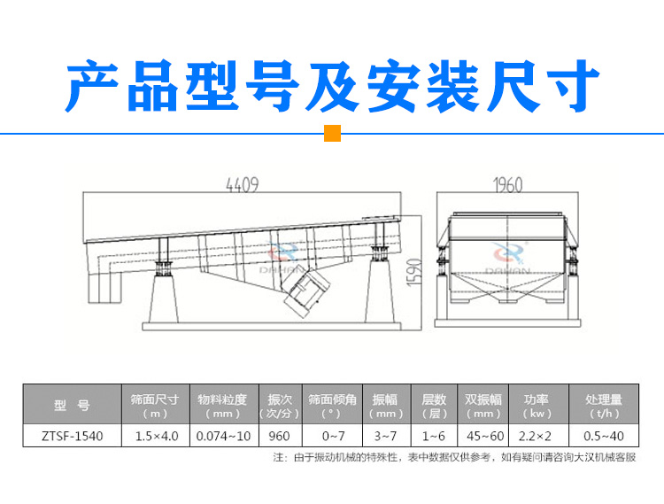 1540型直线振动筛型号尺寸