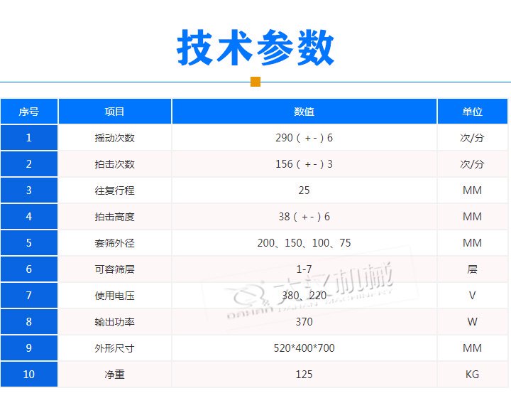 标准振筛机参数